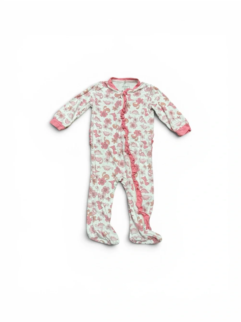 Milkberry Bamboo Floral Dinosaur Footed Sleeper Baby Girl Size 6-9 Months Pink